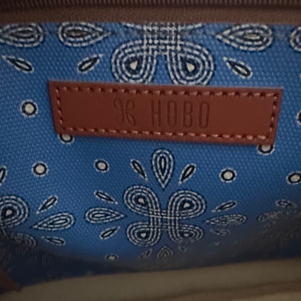Blue Floral Tote Bag with Brown Straps by HOBO - Picture 2 of 5